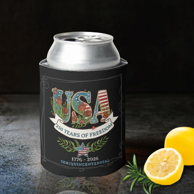 Enfriador De Latas 250 Years of Freedom Elegant Patriotic Black (250 Years of Freedom Elegant Patriotic Black Can Cooler)