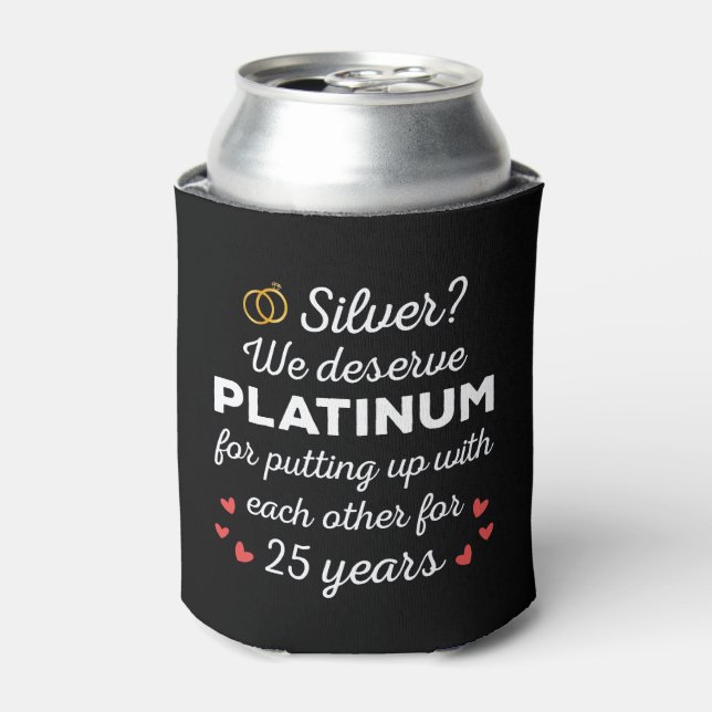 Enfriador De Latas 25 Aniversario Boda I - Pareja Graciosa de Plata (Lata Anverso)