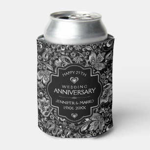 Enfriador De Latas 25° Aniversario Boda y damasquetas plateadas