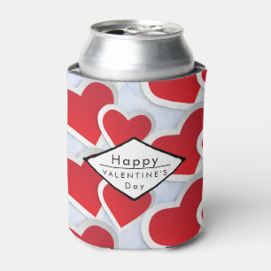 Enfriador De Latas 2 Corazones rojos de patrón repetitivo