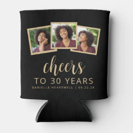 Enfriador De Latas 30.º cumpleaños 3-Foto: Black Gold Script Cheers