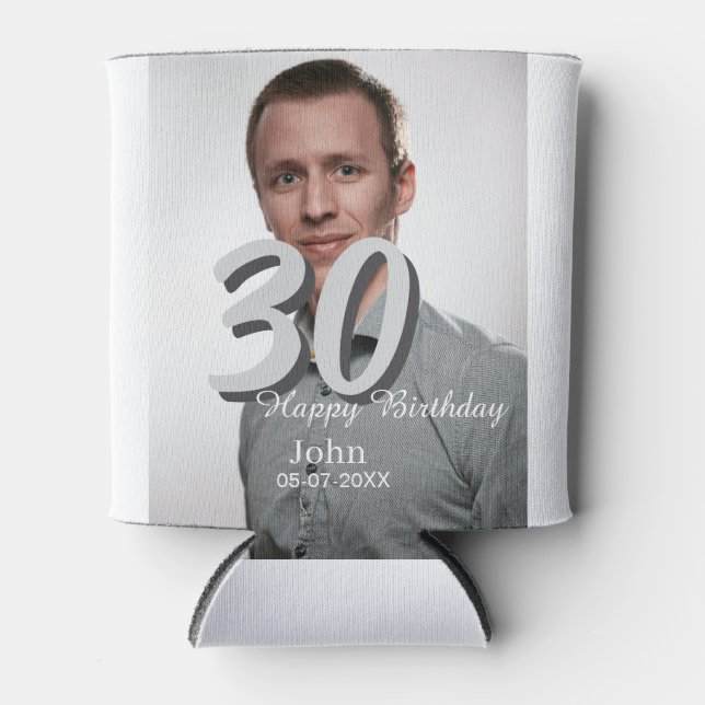 Enfriador De Latas 30.º cumpleaños añadir nombre fecha año foto blanc (Anverso)