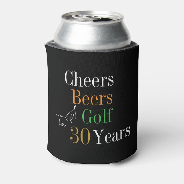 Enfriador De Latas 30 Años de Golf Saludos Cerveza Fiesta Oro Negro (Reverso de la lata)
