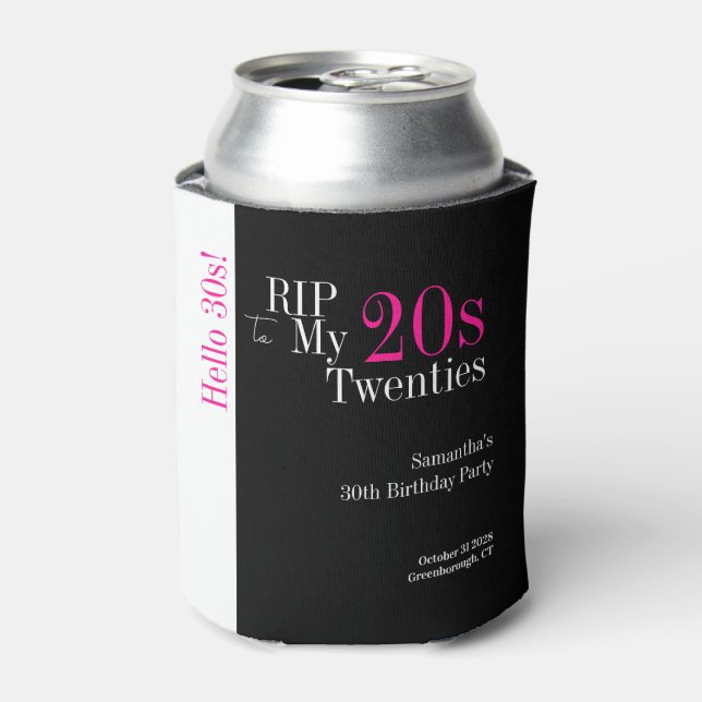 Enfriador De Latas 30 cumpleaños RIP 20s Hola 30s Fiesta Black Pink (Lata Anverso)
