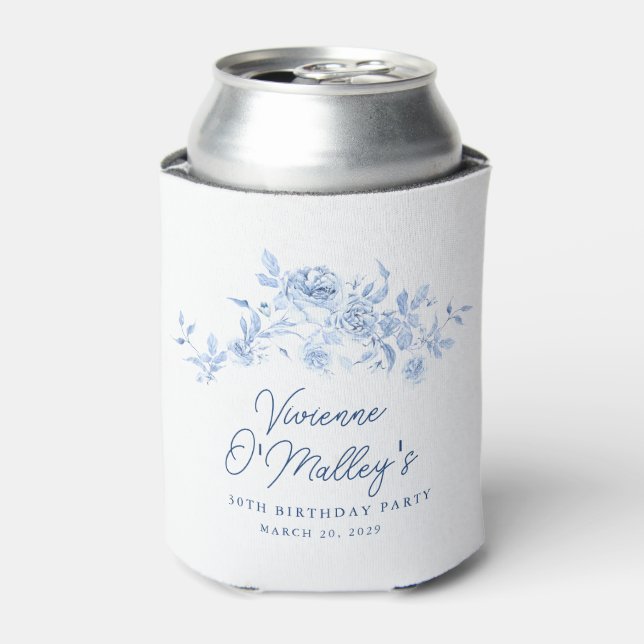 Enfriador De Latas 30th Birthday Party Blue Rose Floral Custom (Lata Anverso)