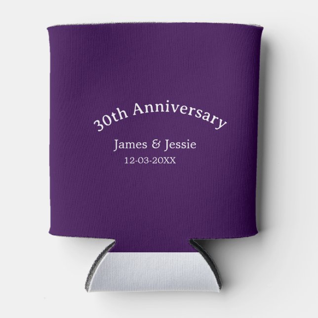 Enfriador De Latas 30th wedding anniversary name date purple simple  (Anverso)