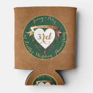 Enfriador De Latas 3.ᵉʳ Boda Aniversario de Cuero (Imagen) Refrigerad