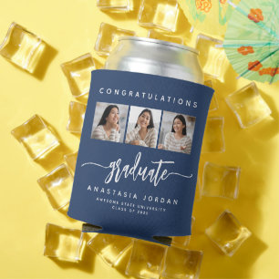 Enfriador De Latas 3-Photo Navy Blue Felicitaciones Graduado