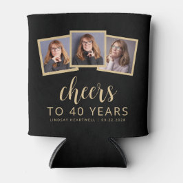 Enfriador De Latas 40.º cumpleaños 3-Foto Saludos con guiones de oro