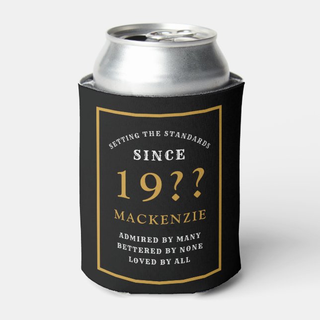 Enfriador De Latas 40.º cumpleaños Añadir nombre año elegante oro neg (Lata Anverso)