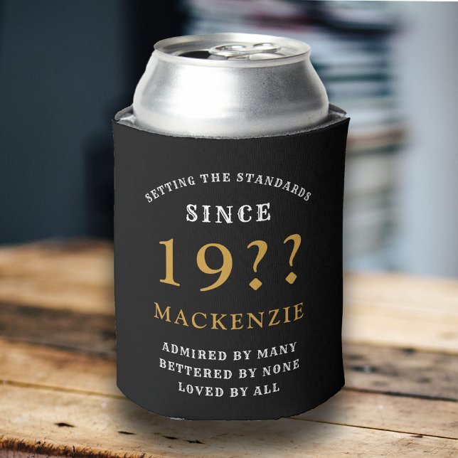 Enfriador De Latas 40.º cumpleaños Monograma Año Oro Negro (Subido por el creador)