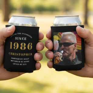 Enfriador De Latas 40.º cumpleaños Oro Negro con foto
