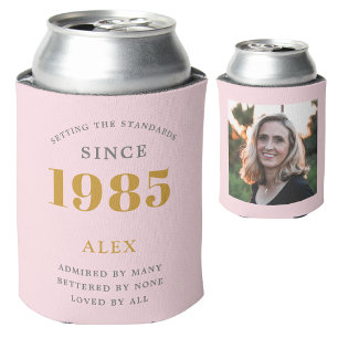 Enfriador De Latas 40.º nombre de cumpleaños 1985 Moda foto gris rosa