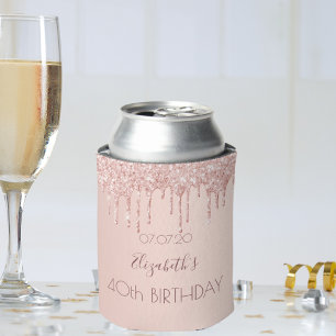 Enfriador De Latas 40.º rosa de cumpleaños dorado purpurina goteo nom