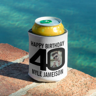 Enfriador De Latas 40 cumpleaños blanco y negro dos fotos Cooler