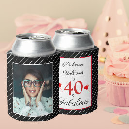 Enfriador De Latas 40 y fabulosa foto de cumpleaños número 40 en blan