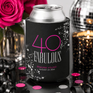 Enfriador De Latas 40 y fabuloso Cumpleaños Negro Rosa Glam Brillante