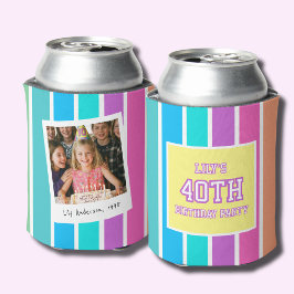 Enfriador De Latas 40th Birthday Photo Multcolor Stripe