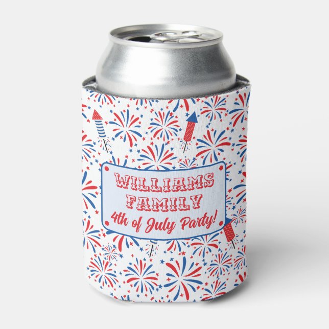 Enfriador De Latas 4 de julio Patrón de fuegos artificiales del Día d (Lata Anverso)