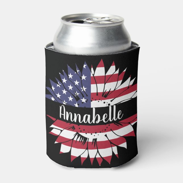 Enfriador De Latas 4 de julio Personalizado Blanco Rojo y Girasol Azu (Lata Anverso)