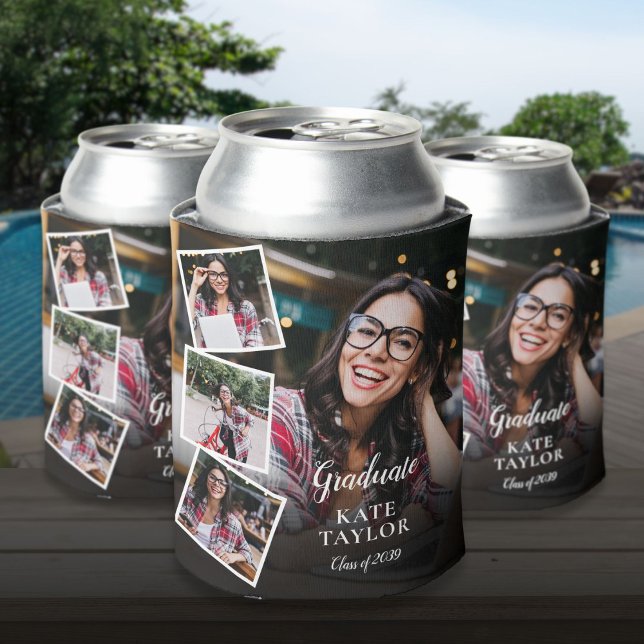 Enfriador De Latas 4 Partido de Graduación Moderna Collage de fotos (4 Photo Collage Modern Graduation Party Can Cooler)