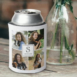 Enfriador De Latas 4 Photo Collage Custom Monogram Birthday