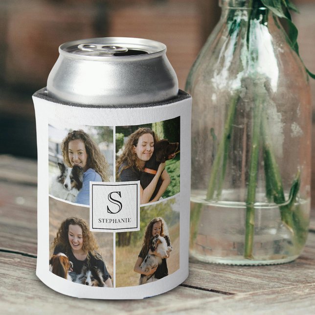 Enfriador De Latas 4 Photo Collage Custom Monogram Birthday (Subido por el creador)