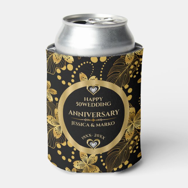 Enfriador De Latas 50.º Aniversario Boda Hojas tropicales (Lata Anverso)