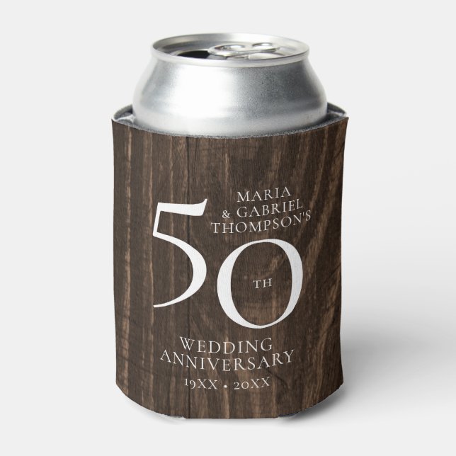 Enfriador De Latas 50.º Aniversario de la Madera Rústica (Lata Anverso)