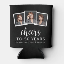 Enfriador De Latas 50.º cumpleaños 3-Foto Saludos con guiones blancos