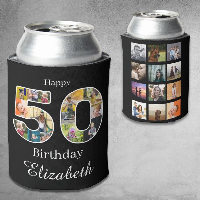 Enfriador De Latas 50.º Cumpleaños Crea tu propia foto múltiple (50th birthday photo template can cooler.)
