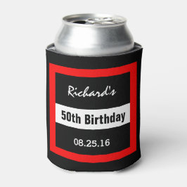 Enfriador De Latas 50.º cumpleaños negro con marco rojo geométrico Z5