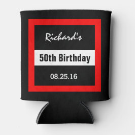 Enfriador De Latas 50.º cumpleaños negro con marco rojo geométrico Z5
