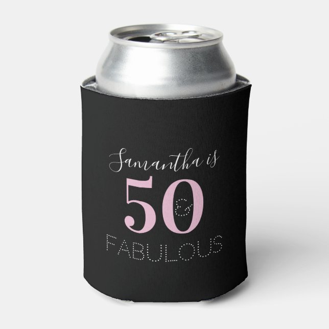 Enfriador De Latas 50.º cumpleaños Rosa Negro personalizado (Lata Anverso)
