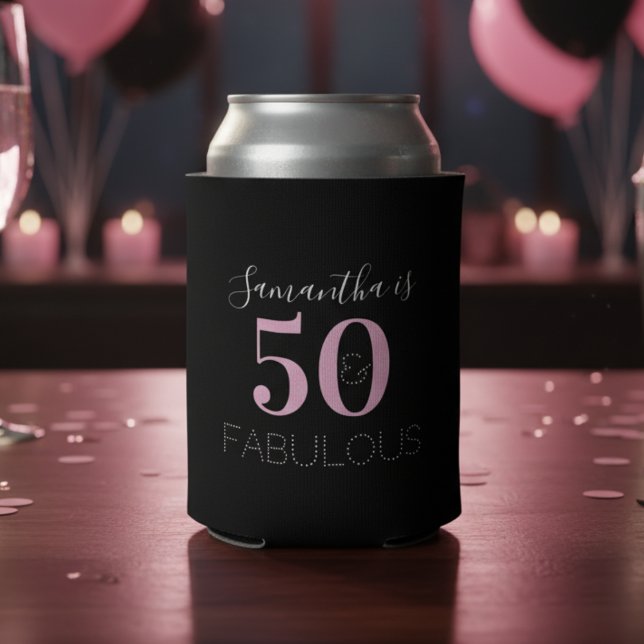 Enfriador De Latas 50.º cumpleaños Rosa Negro personalizado (Subido por el creador)