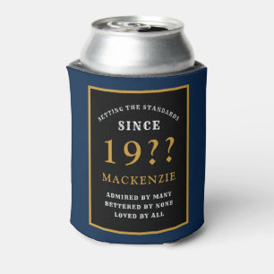 Enfriador De Latas 50.º Monograma De Cumpleaños Y Año Elegante Azu