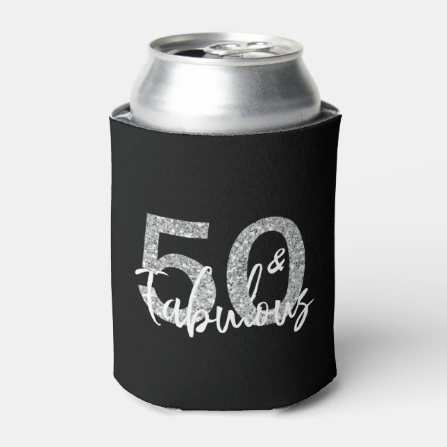 Enfriador De Latas 50 50 y fabuloso Purpurina plateado de cumpleaños (Lata Anverso)
