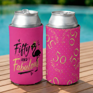 Enfriador De Latas 50 and fabulous pink flamingo 50th birthday