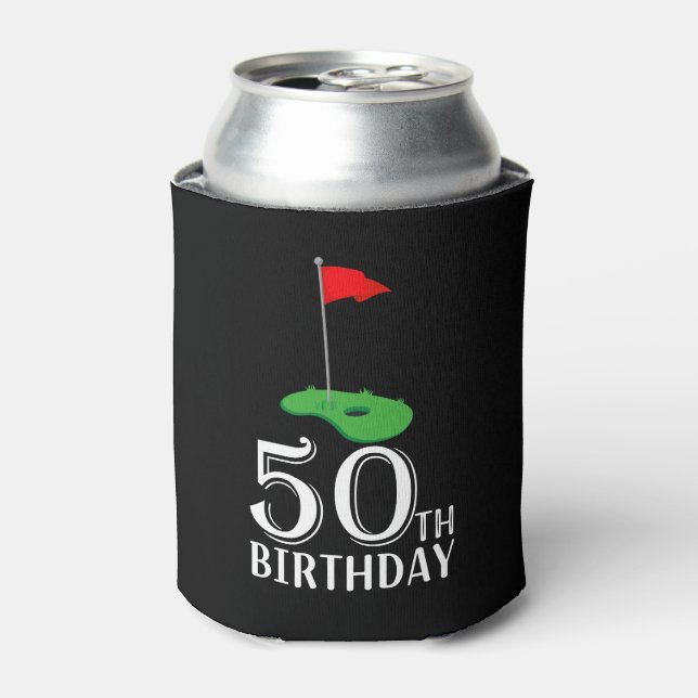 Enfriador De Latas 50 Aniversario del Golf con bandera de Golf (Lata Anverso)