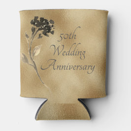 Enfriador De Latas 50° Aniversario Dorado Floral Elegante