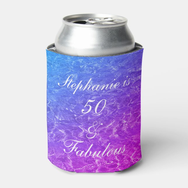 Enfriador De Latas 50 Fabuloso Birthday Pink Purple Water Sparkle Art (Lata Anverso)