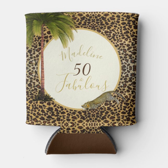Enfriador De Latas 50 Fabuloso Cincuenta Leopardo Imprimir cumpleaños (Anverso)