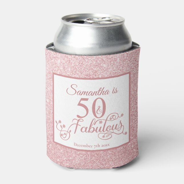 Enfriador De Latas 50 Fabuloso Rosa Purpurina Elegante 50 cumpleaños (Lata Anverso)