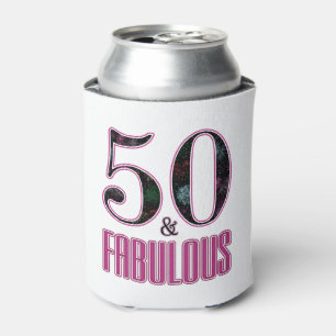 Enfriador De Latas 50 & Fabuloso Rosa Tipografía Negra Cumpleaños 50