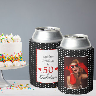 Enfriador De Latas 50 y fabulosa foto de cumpleaños 50 Fiesta BLK Whi