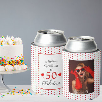 Enfriador De Latas 50 y fabulosa foto de cumpleaños 50 Fiesta rojo bl