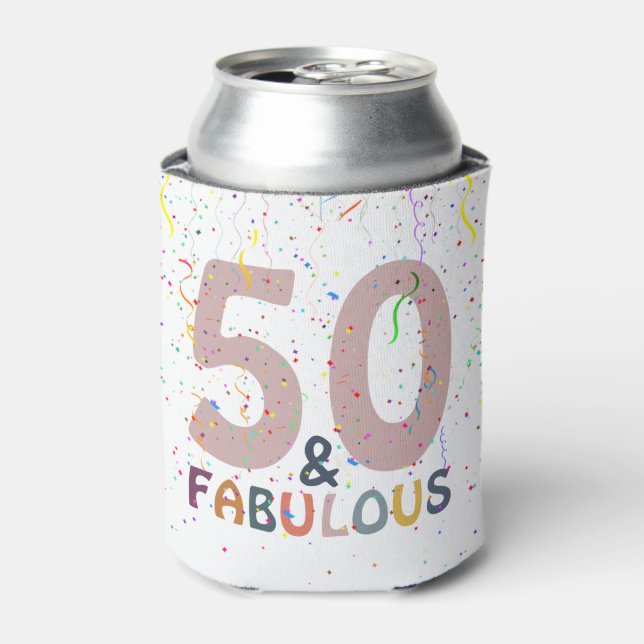 Enfriador De Latas 50 y fabuloso cumpleaños con confeti rosa (Lata Anverso)