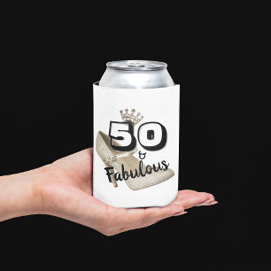 Enfriador De Latas 50 y fabuloso Cumpleaños dorado negro y negrita