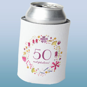 Enfriador De Latas 50 y fabuloso cumpleaños floral acuarela