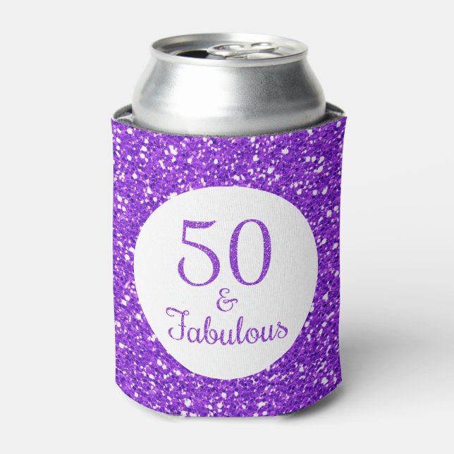 Enfriador De Latas 50 y fabuloso cumpleaños Purpurina espumoso morado (Lata Anverso)